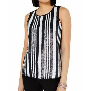 INC International Concepts Womens Striped Sequin Tank Top Size S Black White NWT